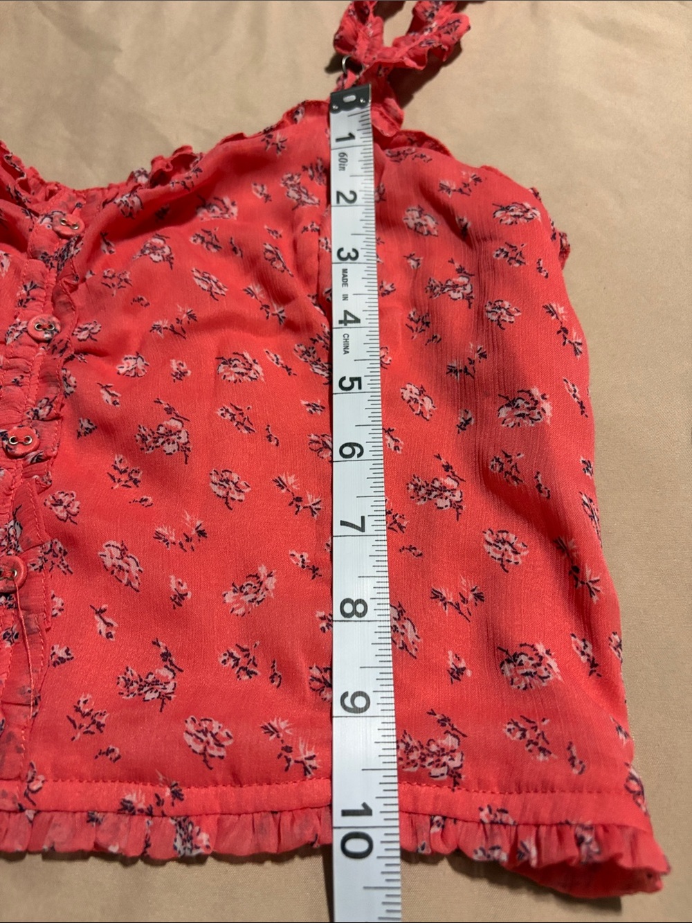 Abercrombie & Fitch Coral Floral Ruffle-Trim Crop Camisole - Picture 10 of 10